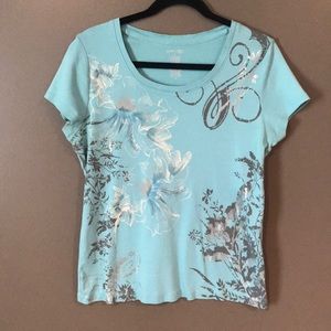 Saint Johns Bay Light Blue Floral Front Print Tee